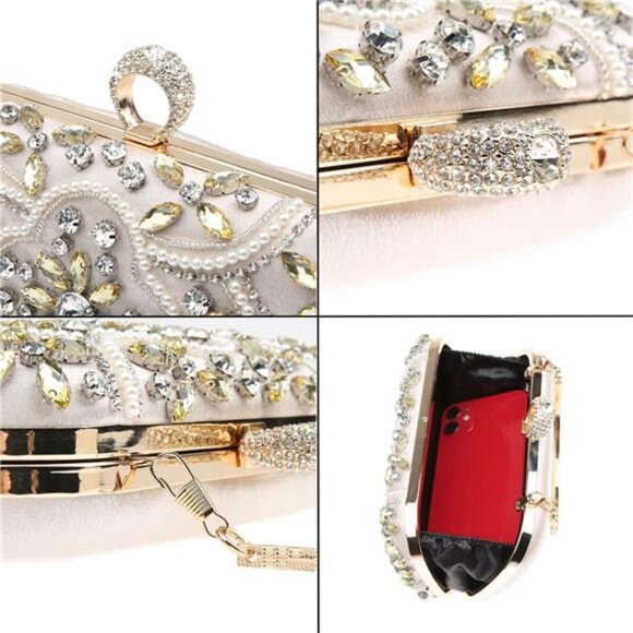 Womens Sparkly Rhinestone Crystal Clutch Bag Glitter Sequin Bridal Purse - Picture 5 of 6